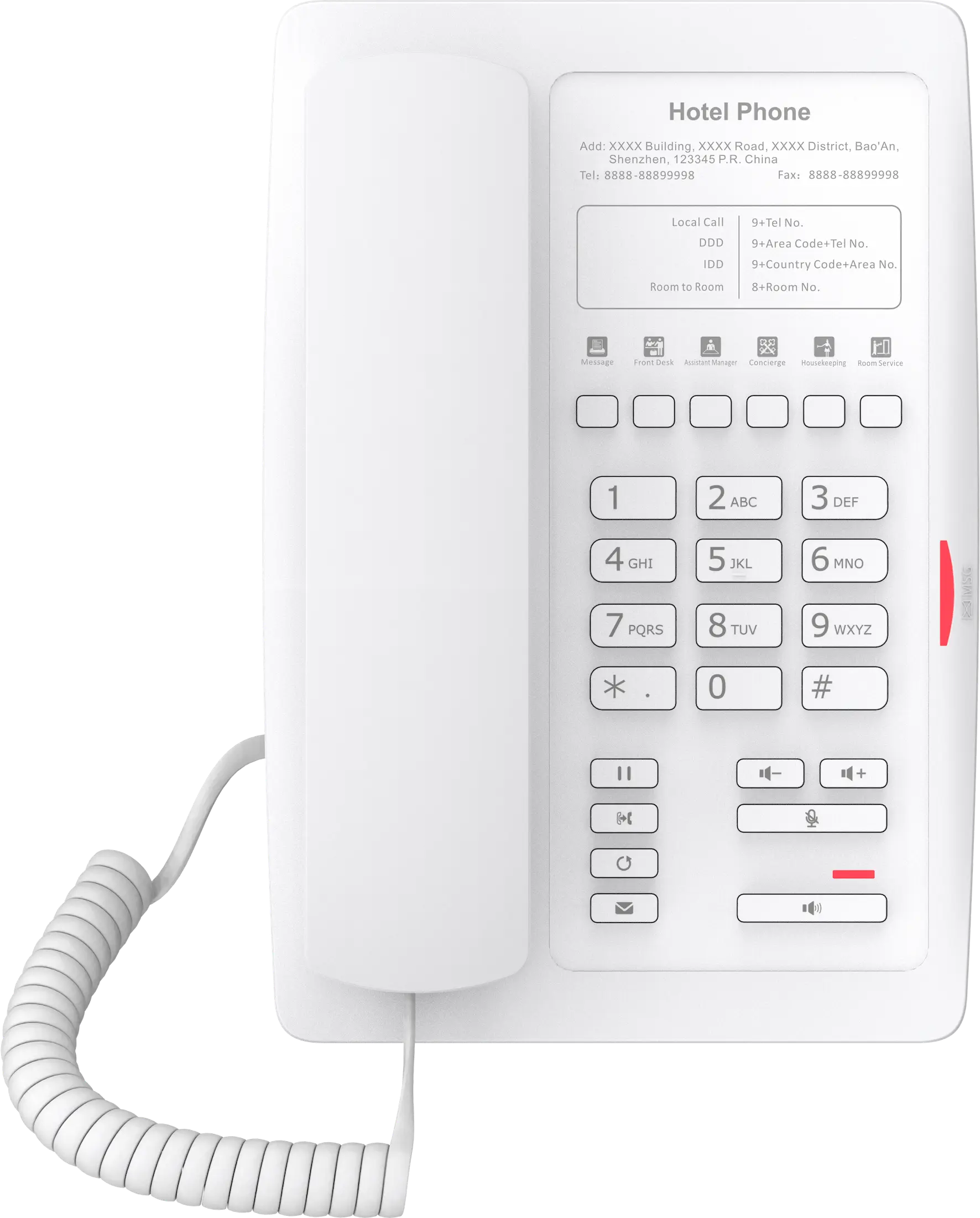 Fanvil H3 Basic Hotel IP Phone White | Single-Line, PoE, 6 DSS Keys