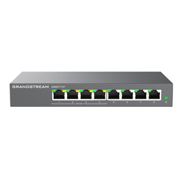 Grandstream GWN7711P Managed Switch, Layer 2-Lite, 8 x GigE, 4 x PoE/PoE+ or +24VDC Output Mode